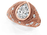 Rose gold Bezel Set Pear Cut Diamond Milgrain Band Ring_10