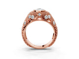 Rose gold Bezel Set Pear Cut Diamond Milgrain Band Ring_12