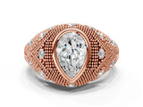 Rose gold Bezel Set Pear Cut Diamond Milgrain Band Ring_9