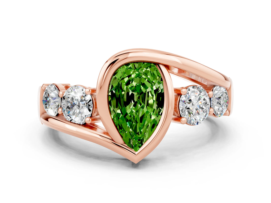 Rose gold Bezel Set Pear Cut Diamond Split Shank Ring