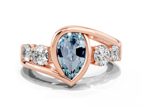 Rose gold Bezel Set Pear Cut Diamond Split Shank Ring