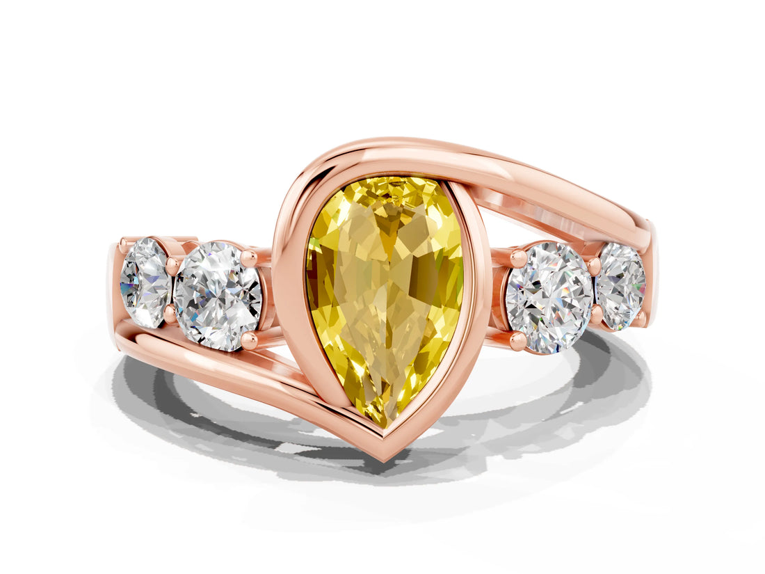Rose gold Bezel Set Pear Cut Diamond Split Shank Ring_10
