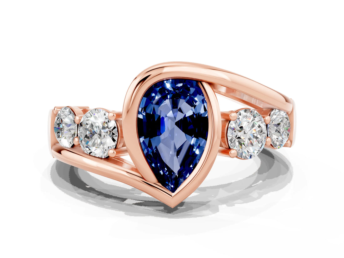 Rose gold Bezel Set Pear Cut Diamond Split Shank Ring_11