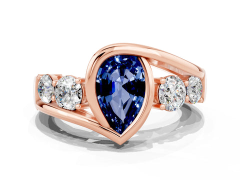 Rose gold Bezel Set Pear Cut Diamond Split Shank Ring_11