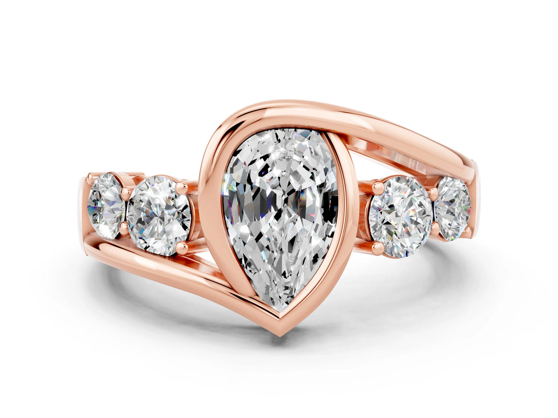 Rose gold Bezel Set Pear Cut Diamond Split Shank Ring_12