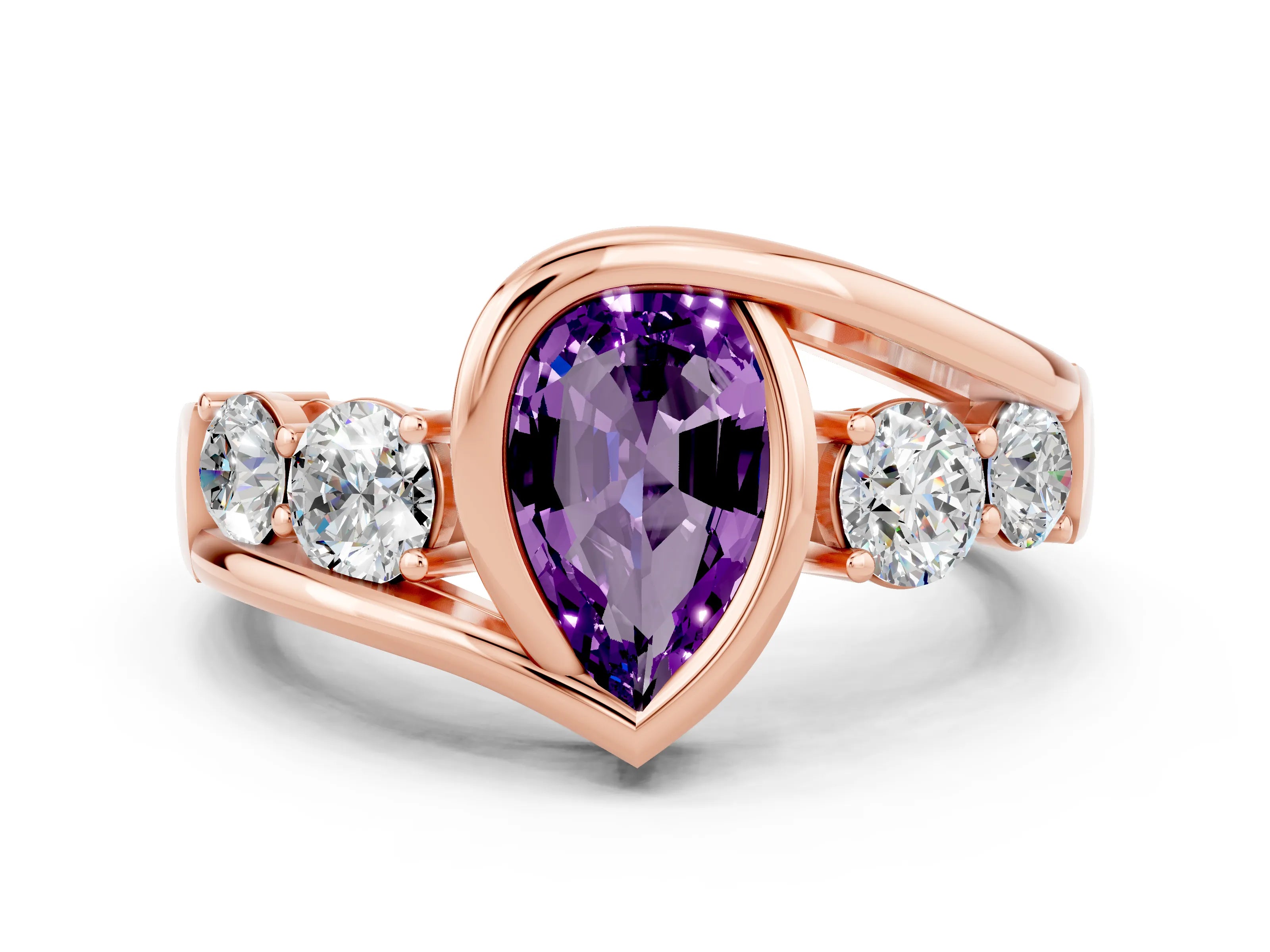 Rose gold Bezel Set Pear Cut Diamond Split Shank Ring_12