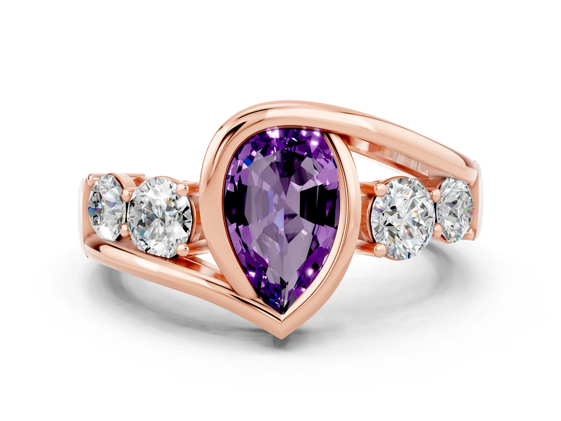 Rose gold Bezel Set Pear Cut Diamond Split Shank Ring_12
