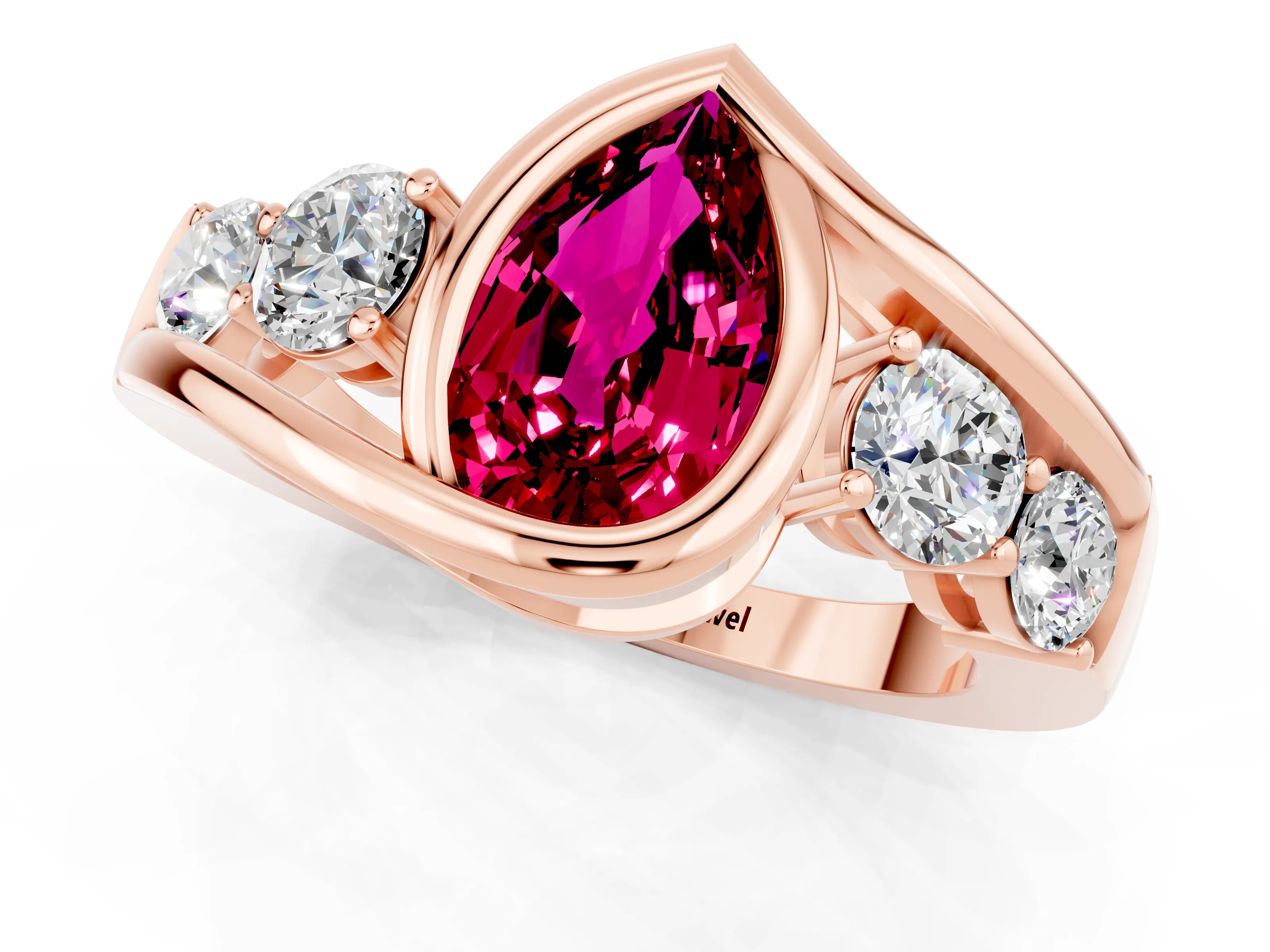 Rose gold Bezel Set Pear Cut Diamond Split Shank Ring_13