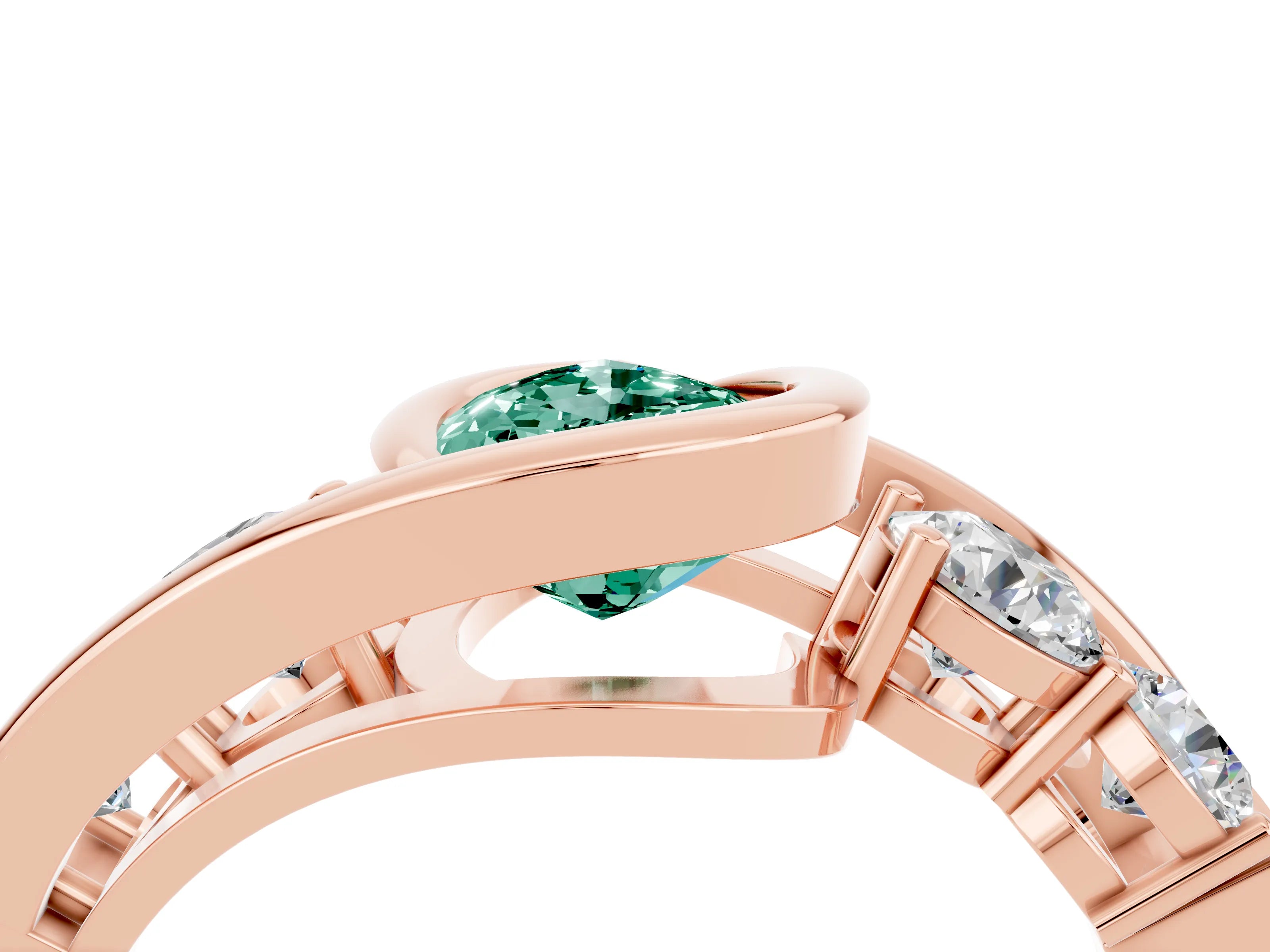 Rose gold Bezel Set Pear Cut Diamond Split Shank Ring_14