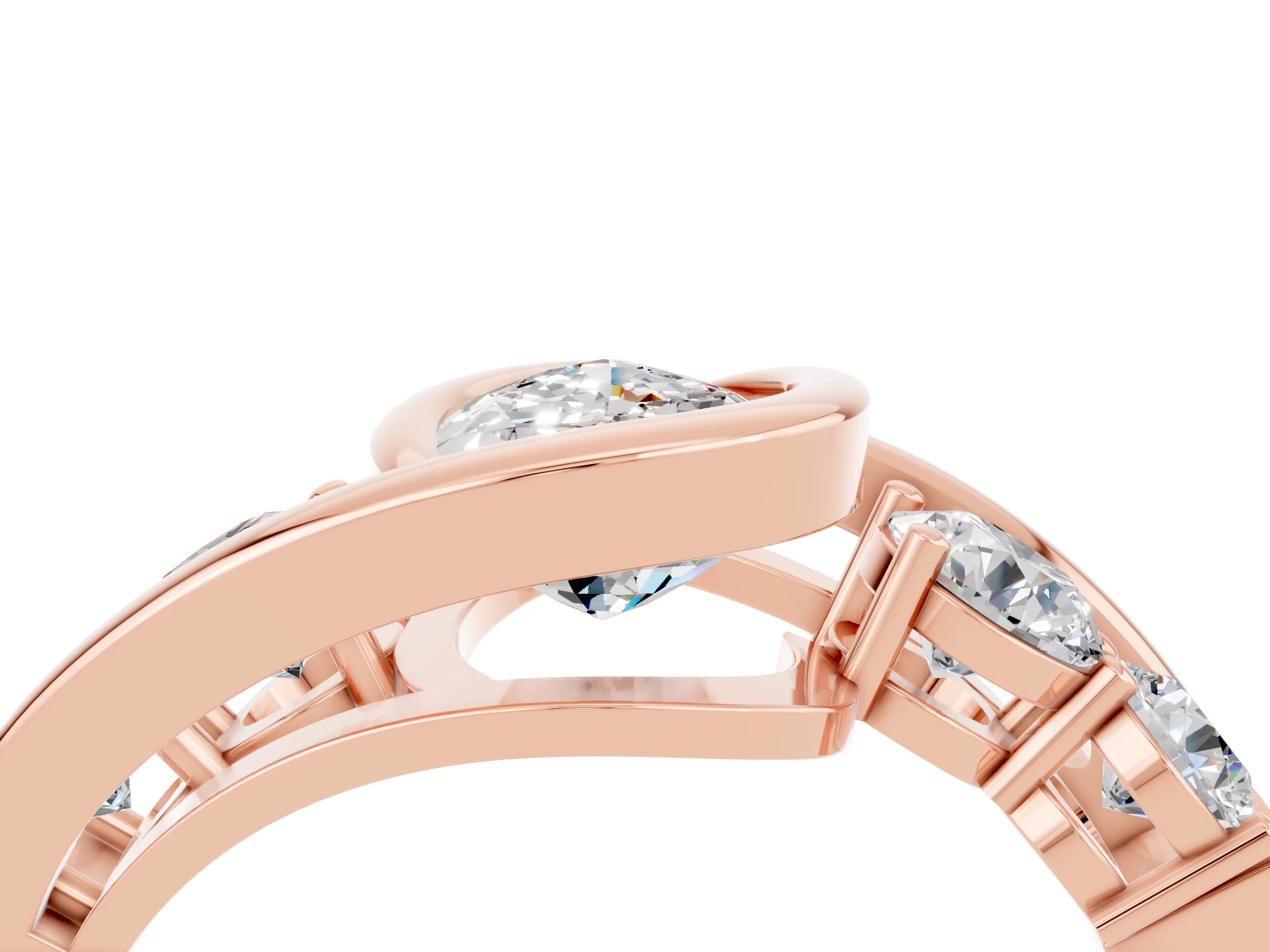Rose gold Bezel Set Pear Cut Diamond Split Shank Ring_16