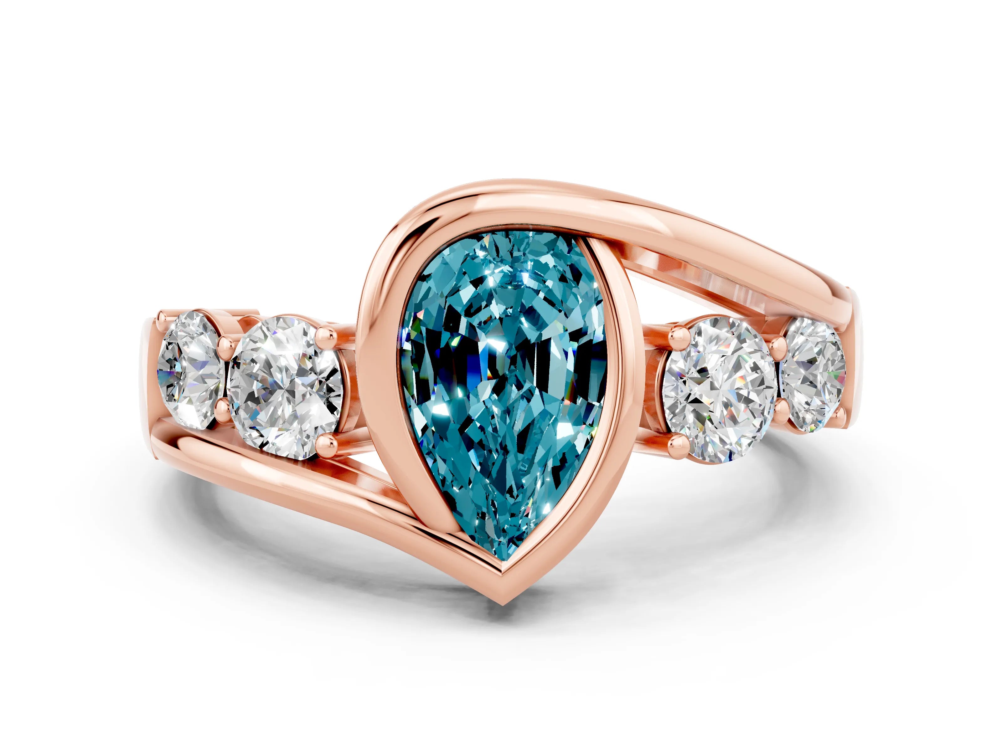 Rose gold Bezel Set Pear Cut Diamond Split Shank Ring