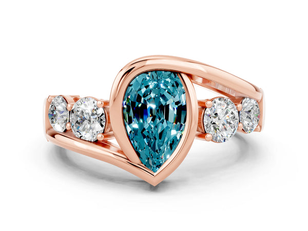 Rose gold Bezel Set Pear Cut Diamond Split Shank Ring
