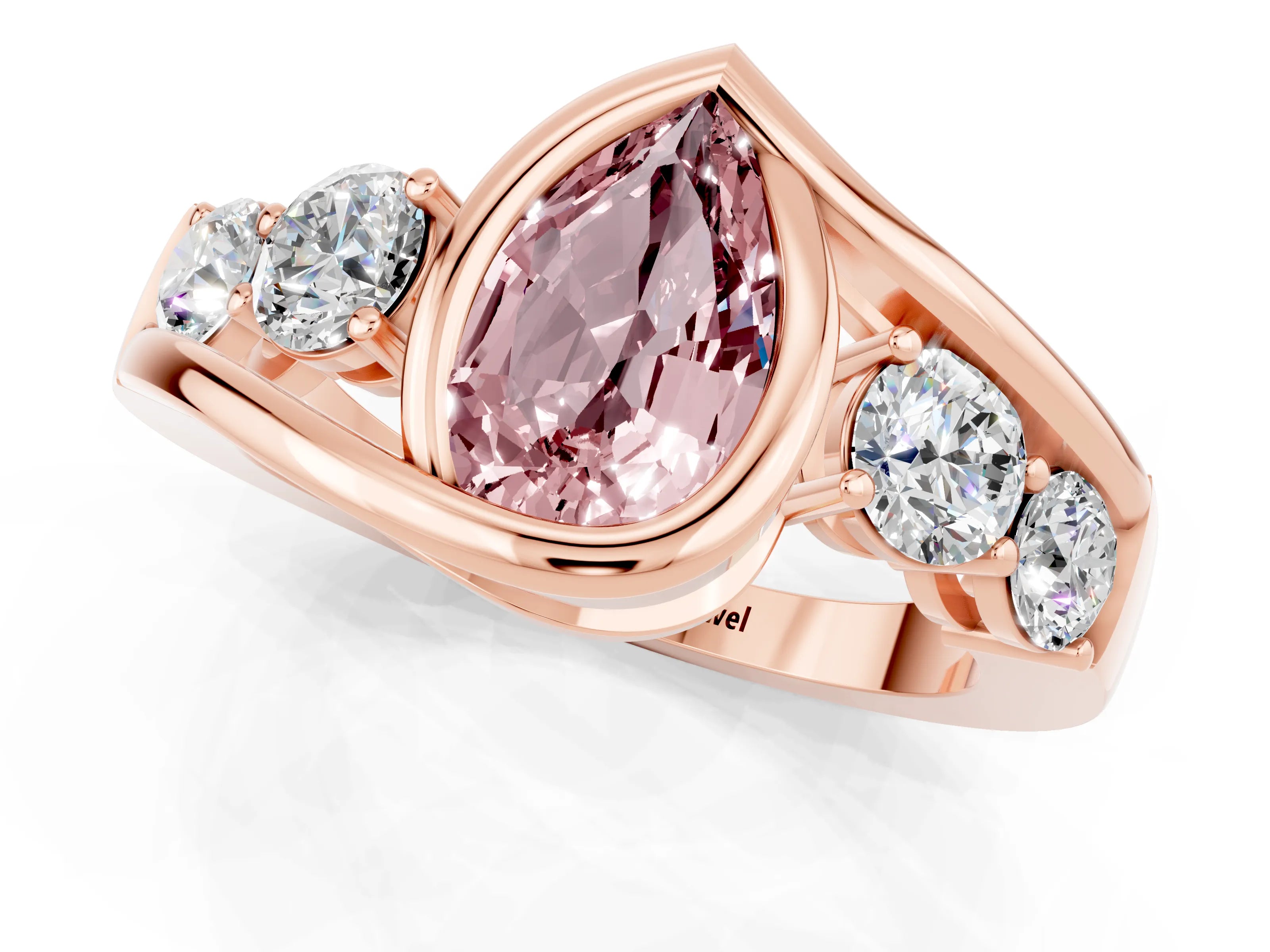 Rose gold Bezel Set Pear Cut Diamond Split Shank Ring_1