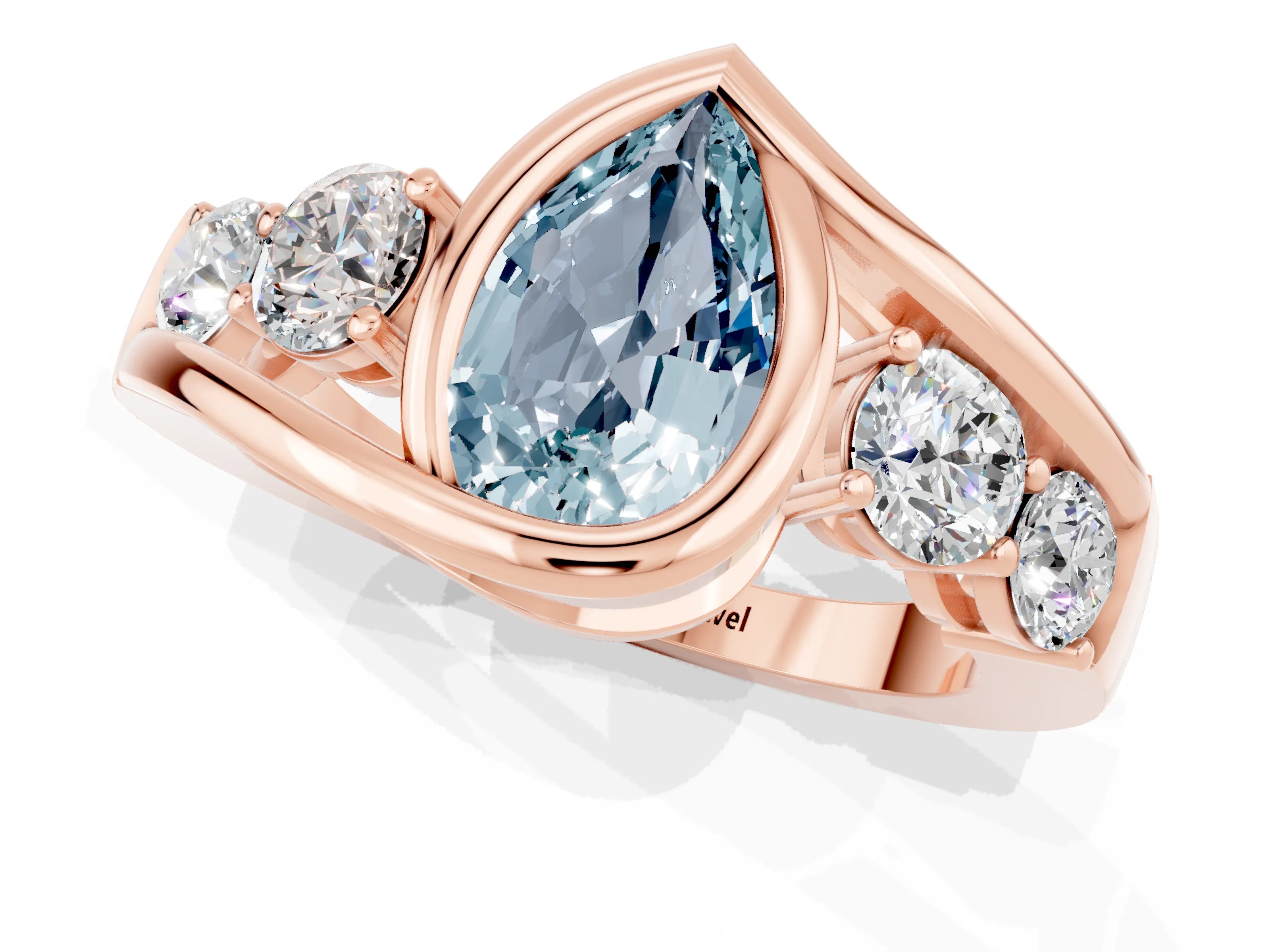 Rose gold Bezel Set Pear Cut Diamond Split Shank Ring_1