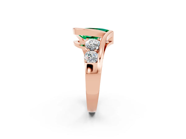 Rose gold Bezel Set Pear Cut Emerald Bypass Ring with Round  Accents