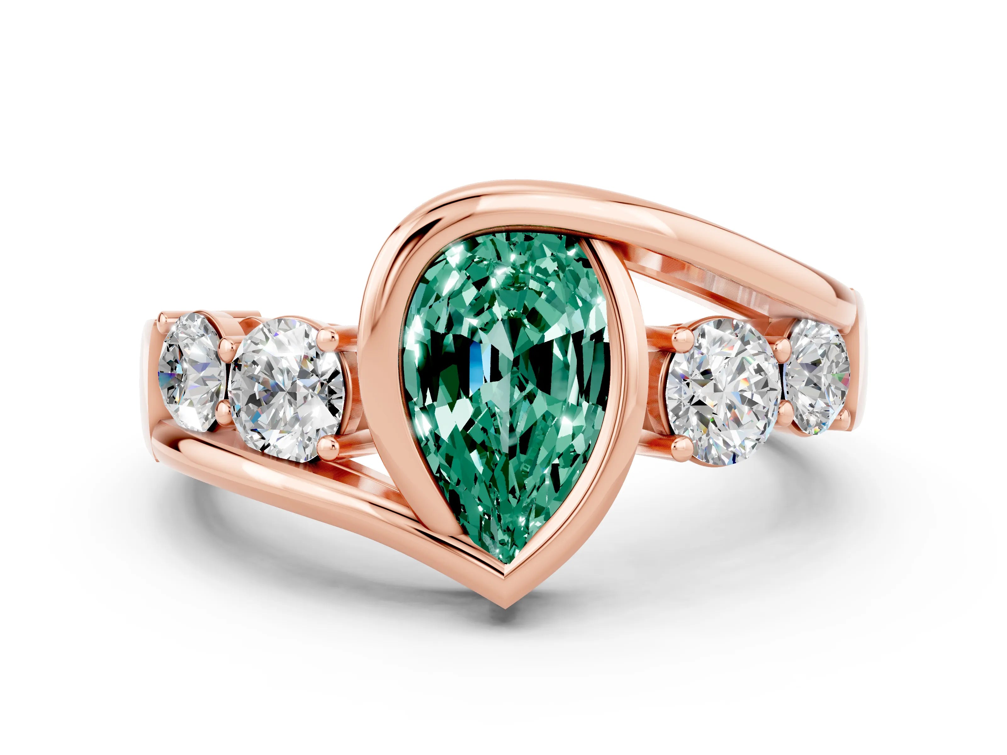 Rose gold Bezel Set Pear Cut Diamond Split Shank Ring_22
