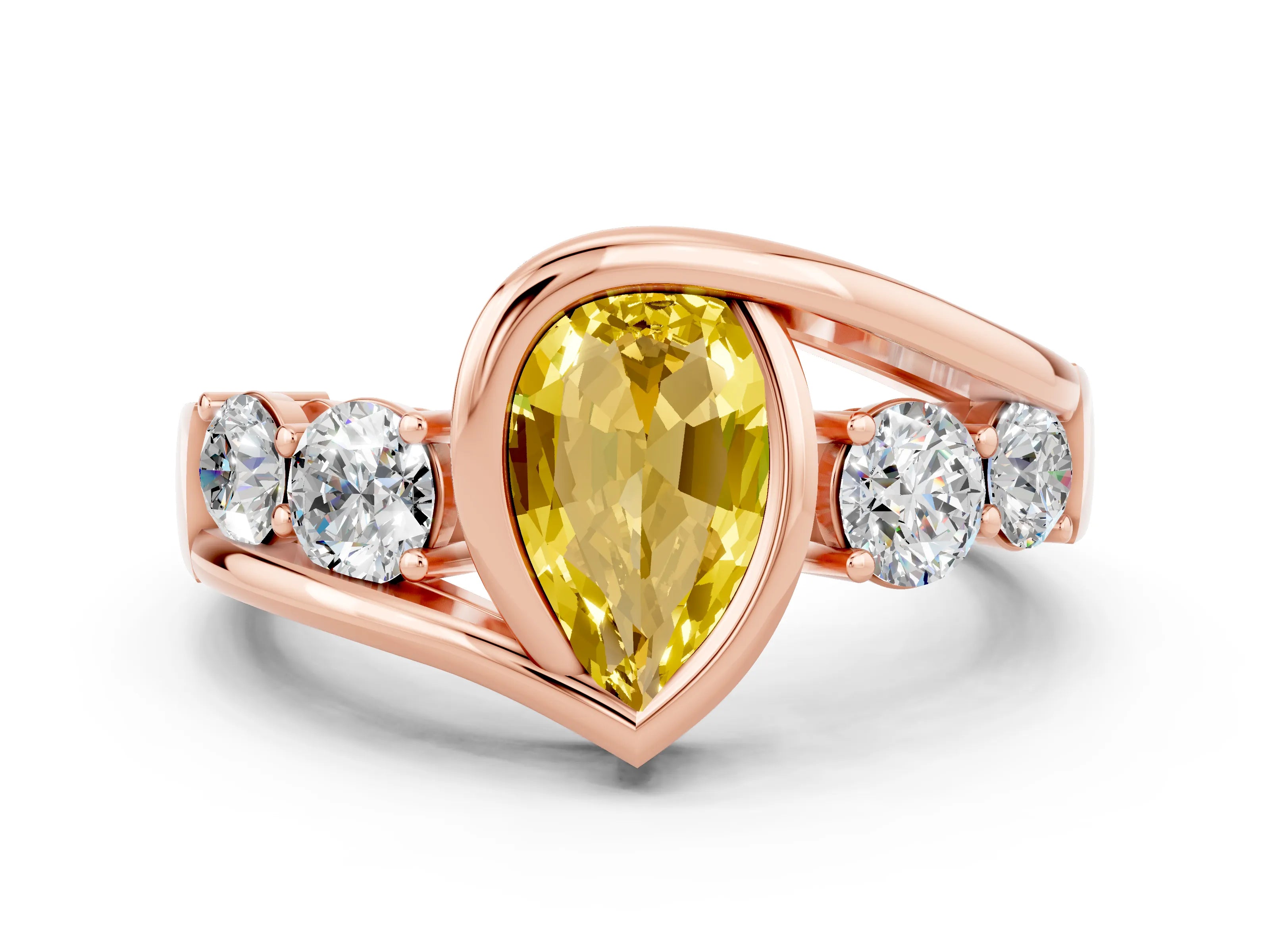 Rose gold Bezel Set Pear Cut Diamond Split Shank Ring_22