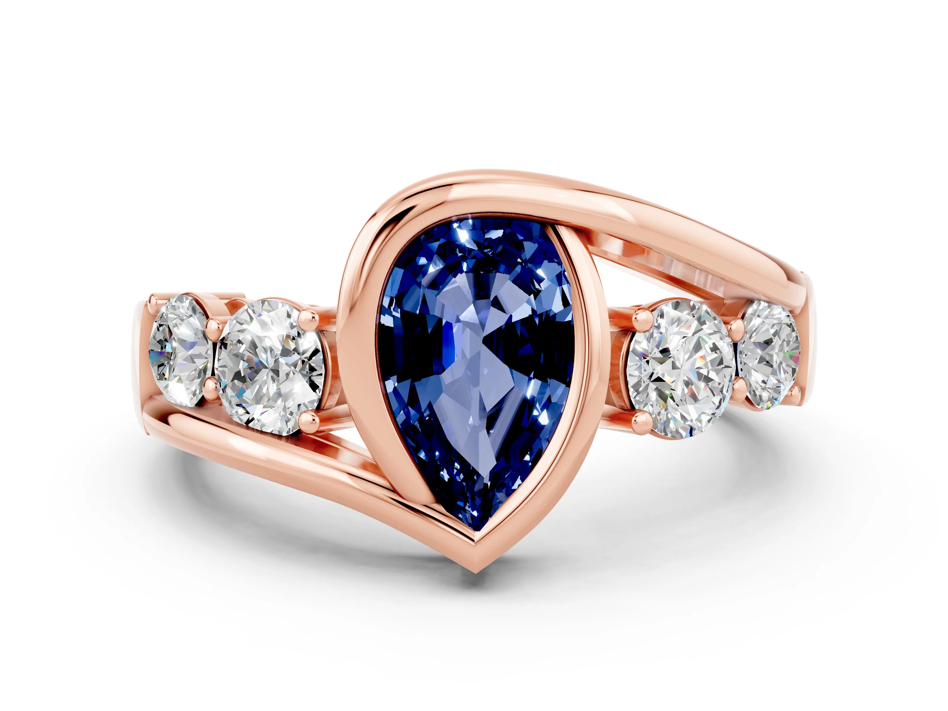 Rose gold Bezel Set Pear Cut Diamond Split Shank Ring_23