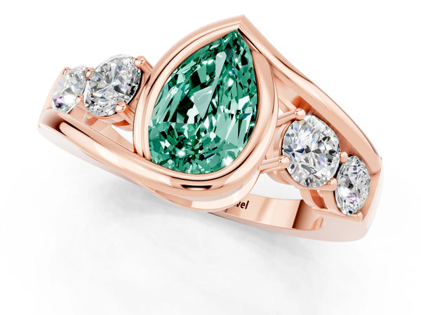 Rose gold Bezel Set Pear Cut Green Sapphire Bypass Ring with Round  Accents
