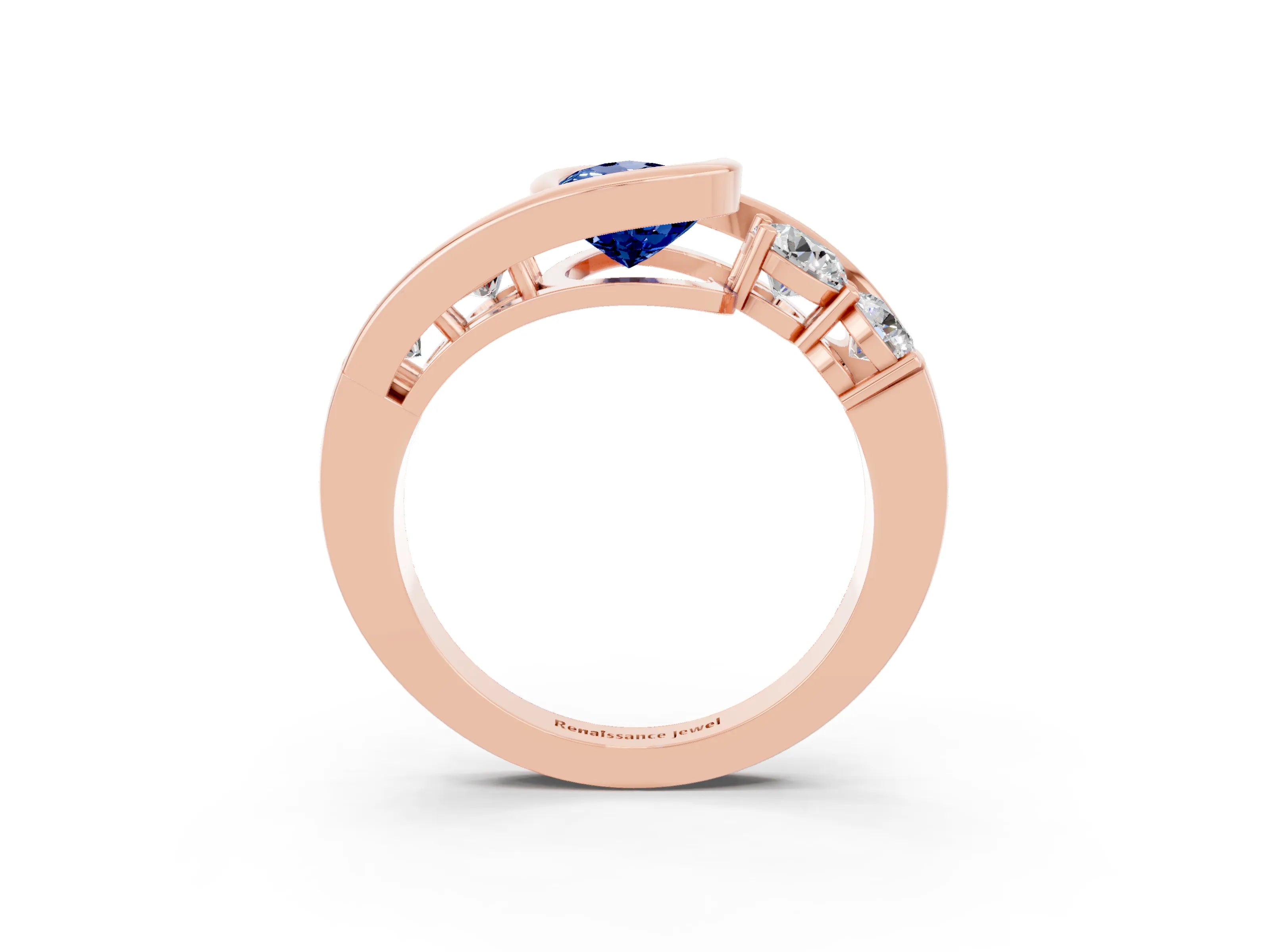 Rose gold Bezel Set Pear Cut Diamond Split Shank Ring_26
