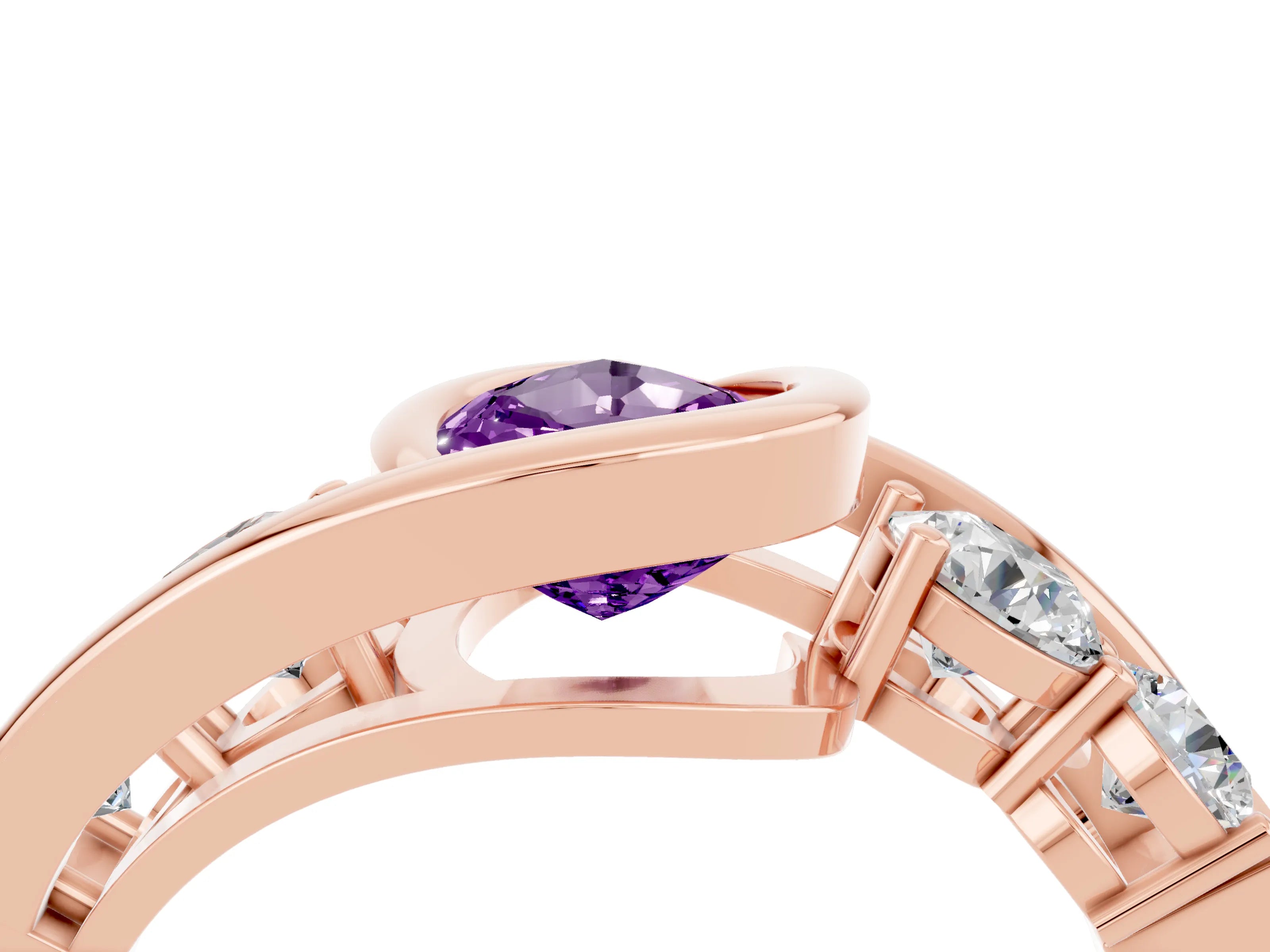 Rose gold Bezel Set Pear Cut Diamond Split Shank Ring_28
