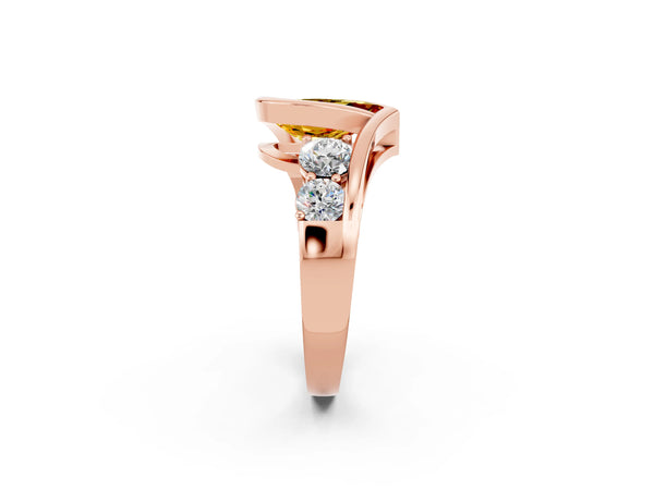 Rose gold Bezel Set Pear Cut Citrine Bypass Ring with Round  Accents