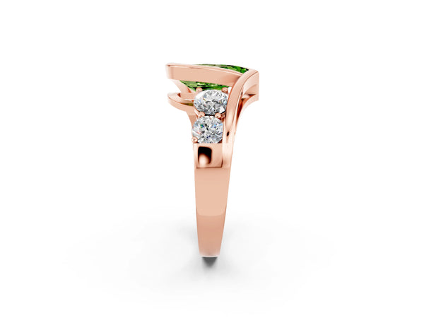 Rose gold Bezel Set Pear Cut Peridot Bypass Ring with Round  Accents