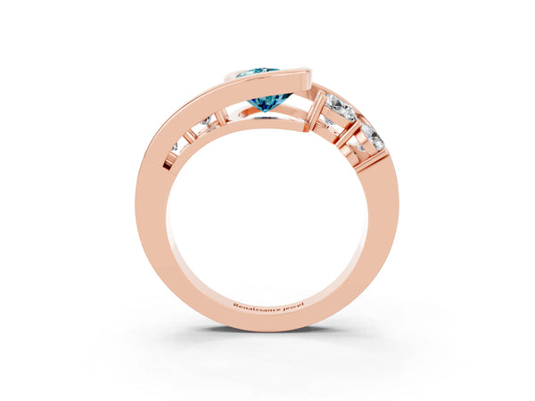 Rose gold Bezel Set Pear Cut Diamond Split Shank Ring