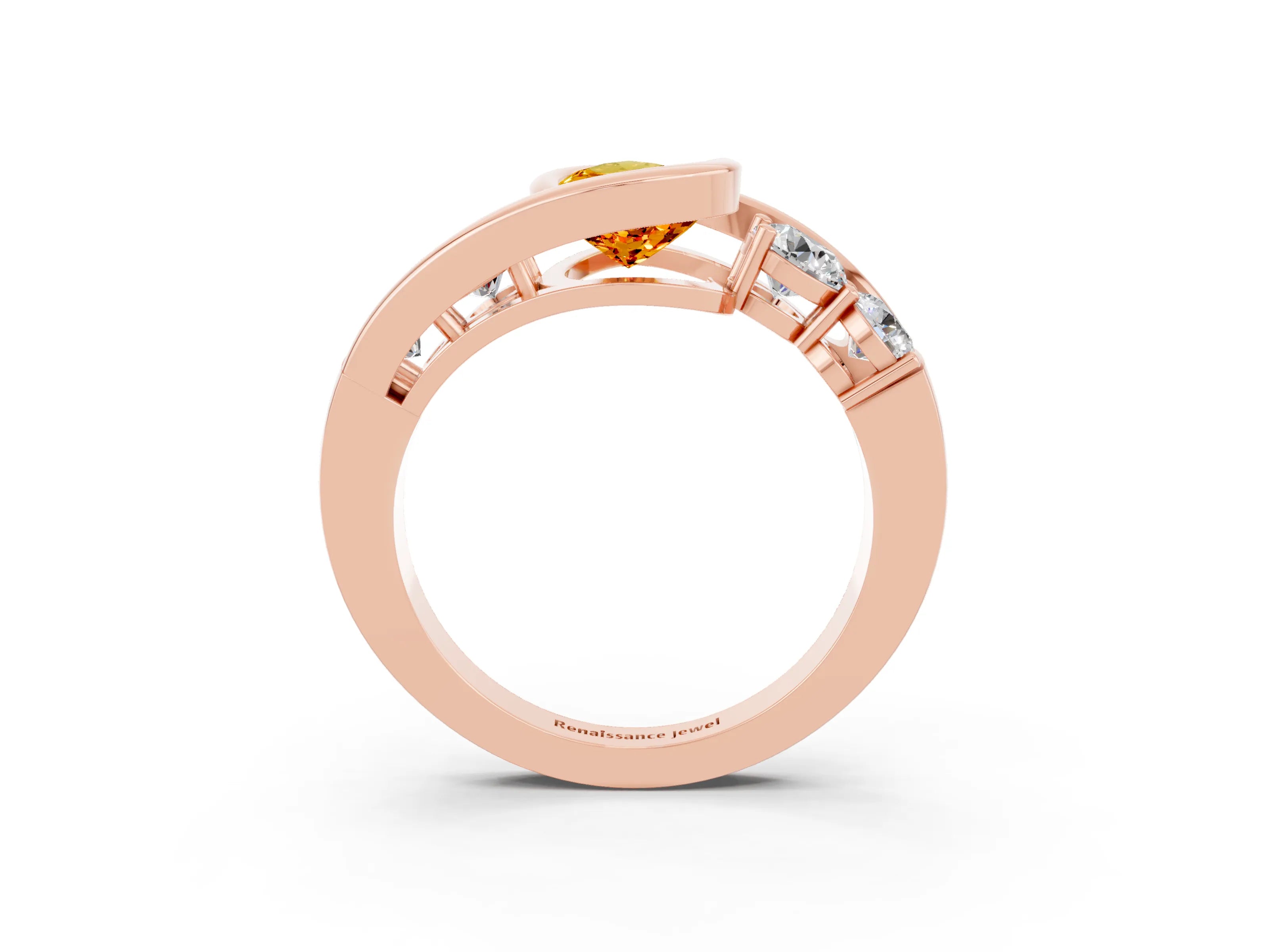 Rose gold Bezel Set Pear Cut Diamond Split Shank Ring_3