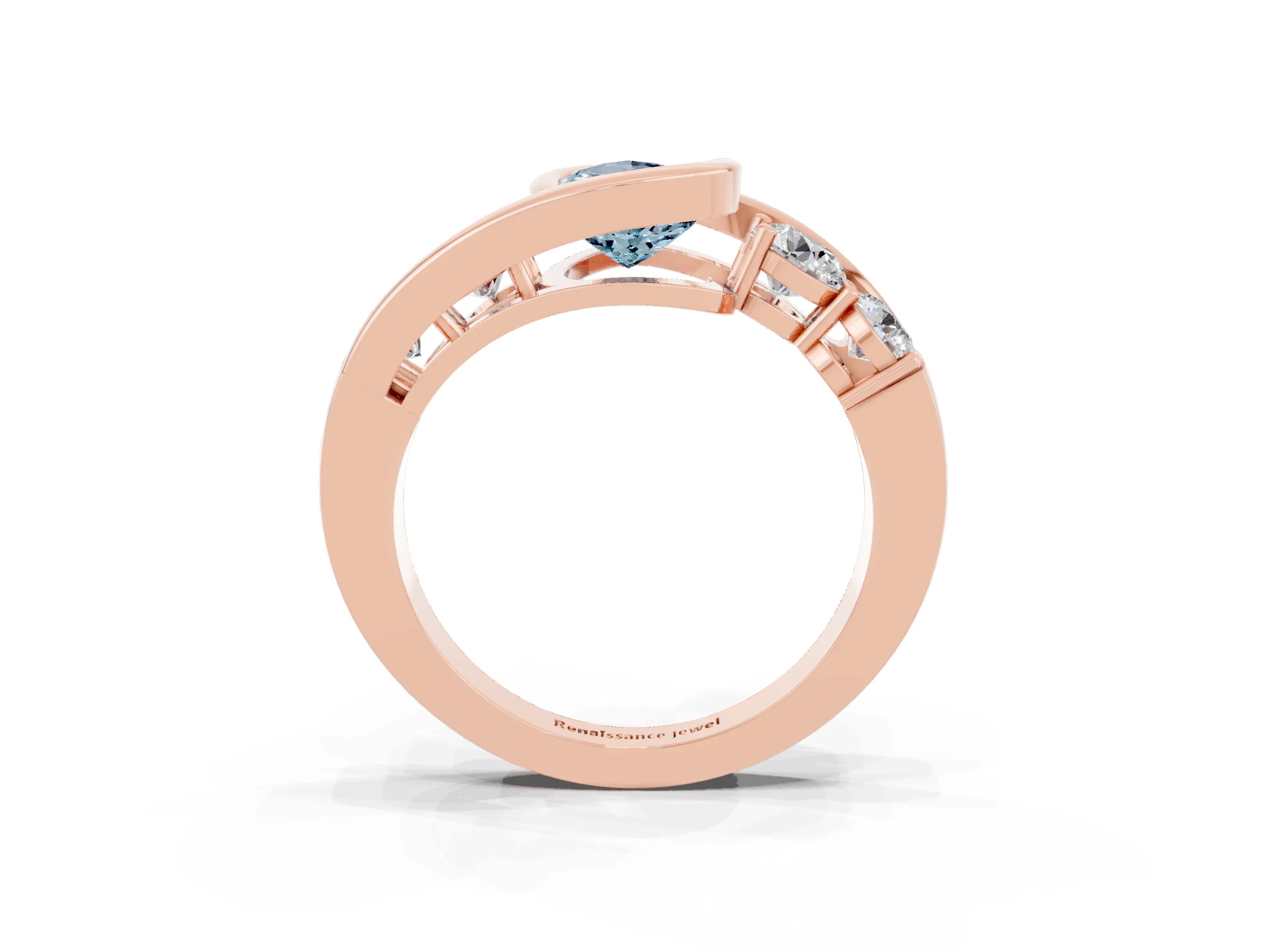Rose gold Bezel Set Pear Cut Diamond Split Shank Ring_3