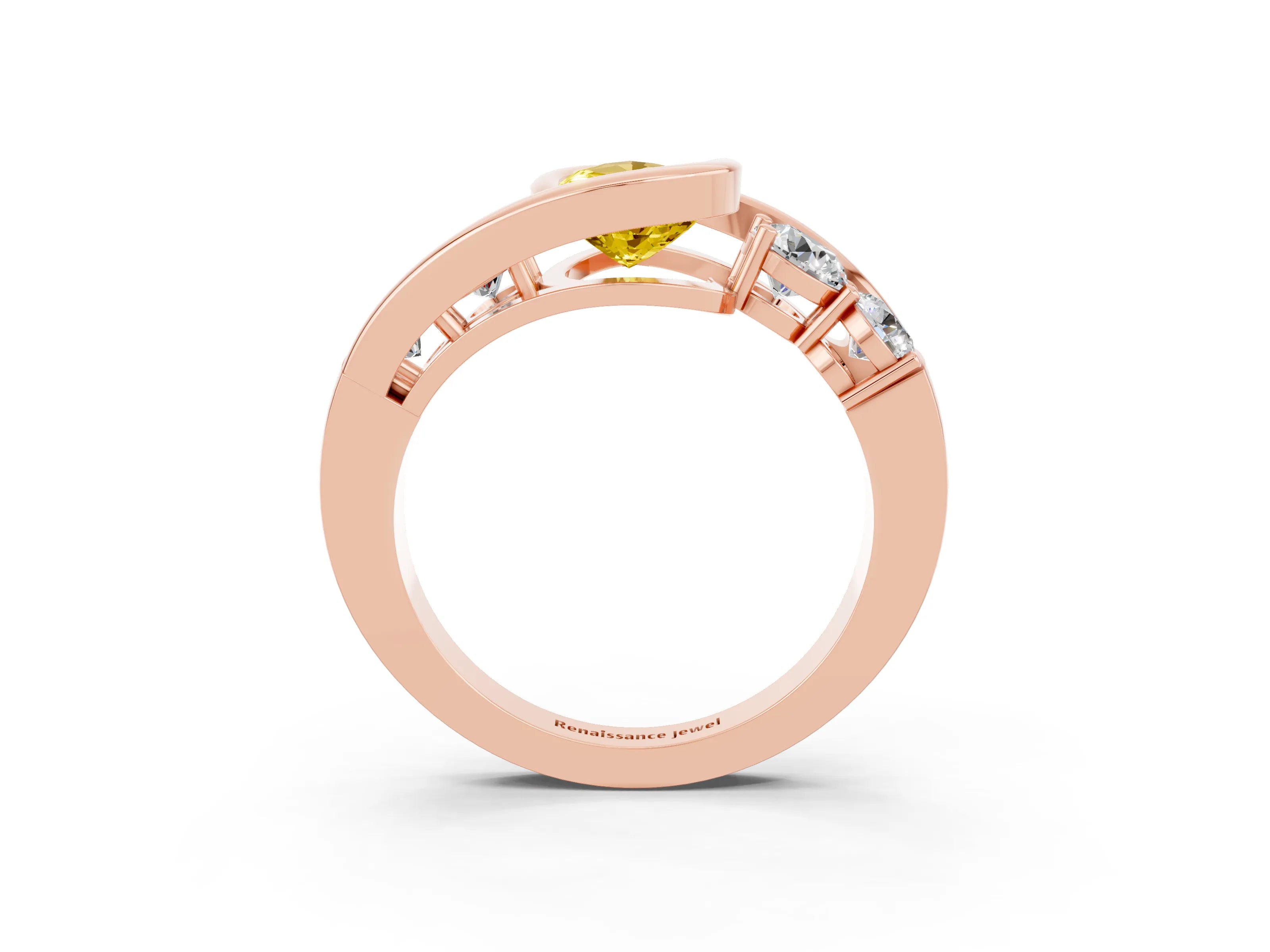 Rose gold Bezel Set Pear Cut Diamond Split Shank Ring_3