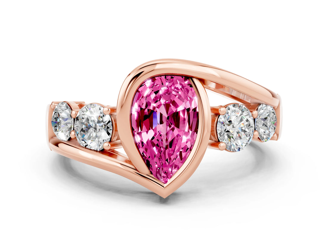 Rose gold Bezel Set Pear Cut Diamond Split Shank Ring