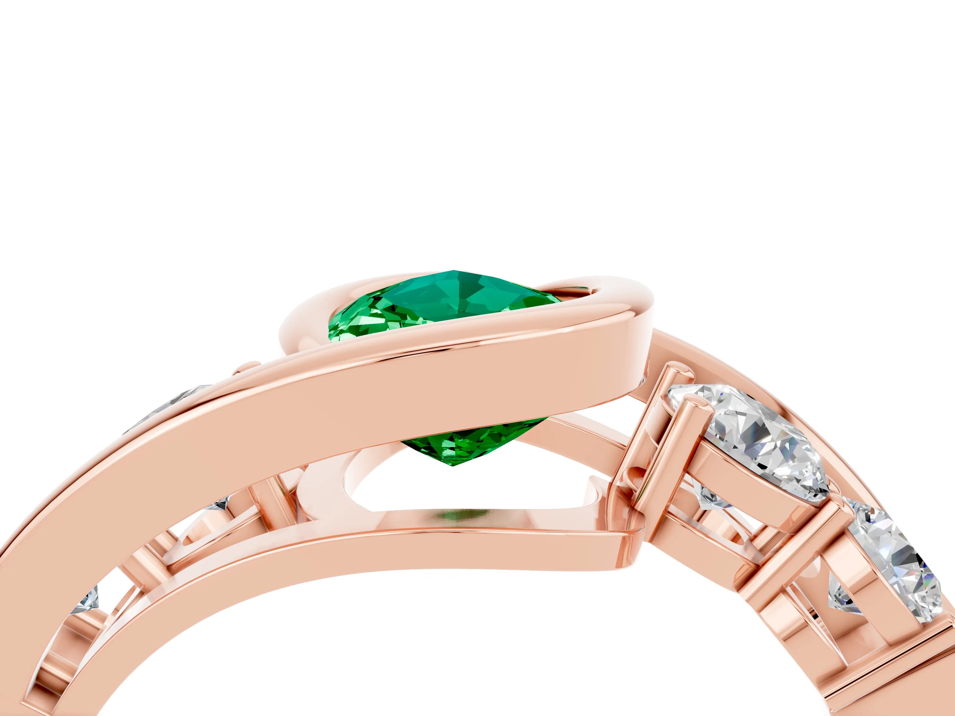 Rose gold Bezel Set Pear Cut Diamond Split Shank Ring_4