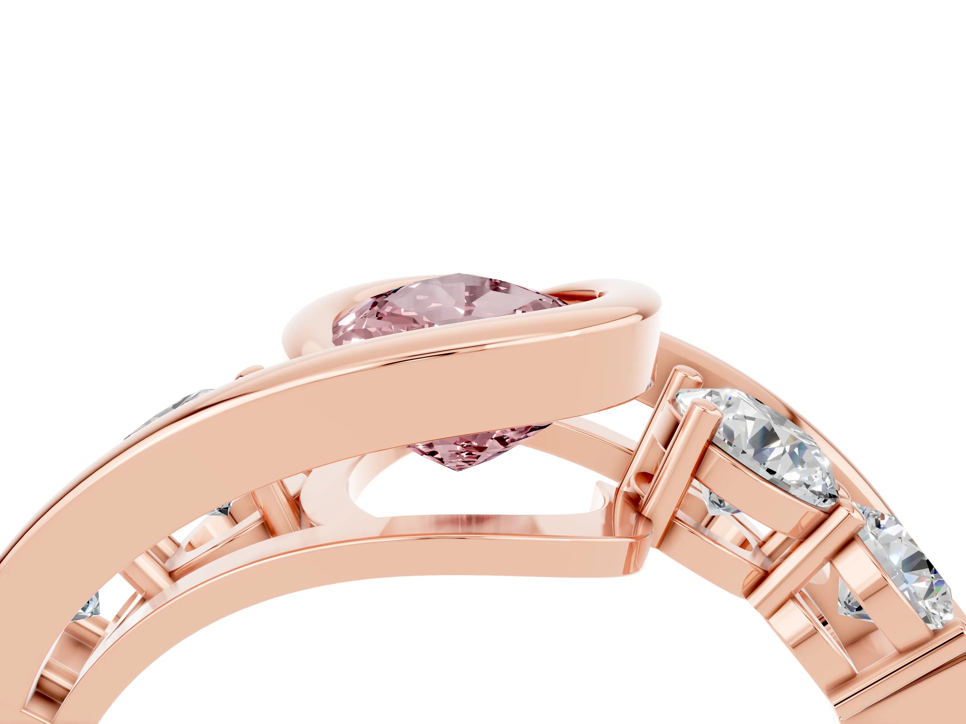 Rose gold Bezel Set Pear Cut Diamond Split Shank Ring_4