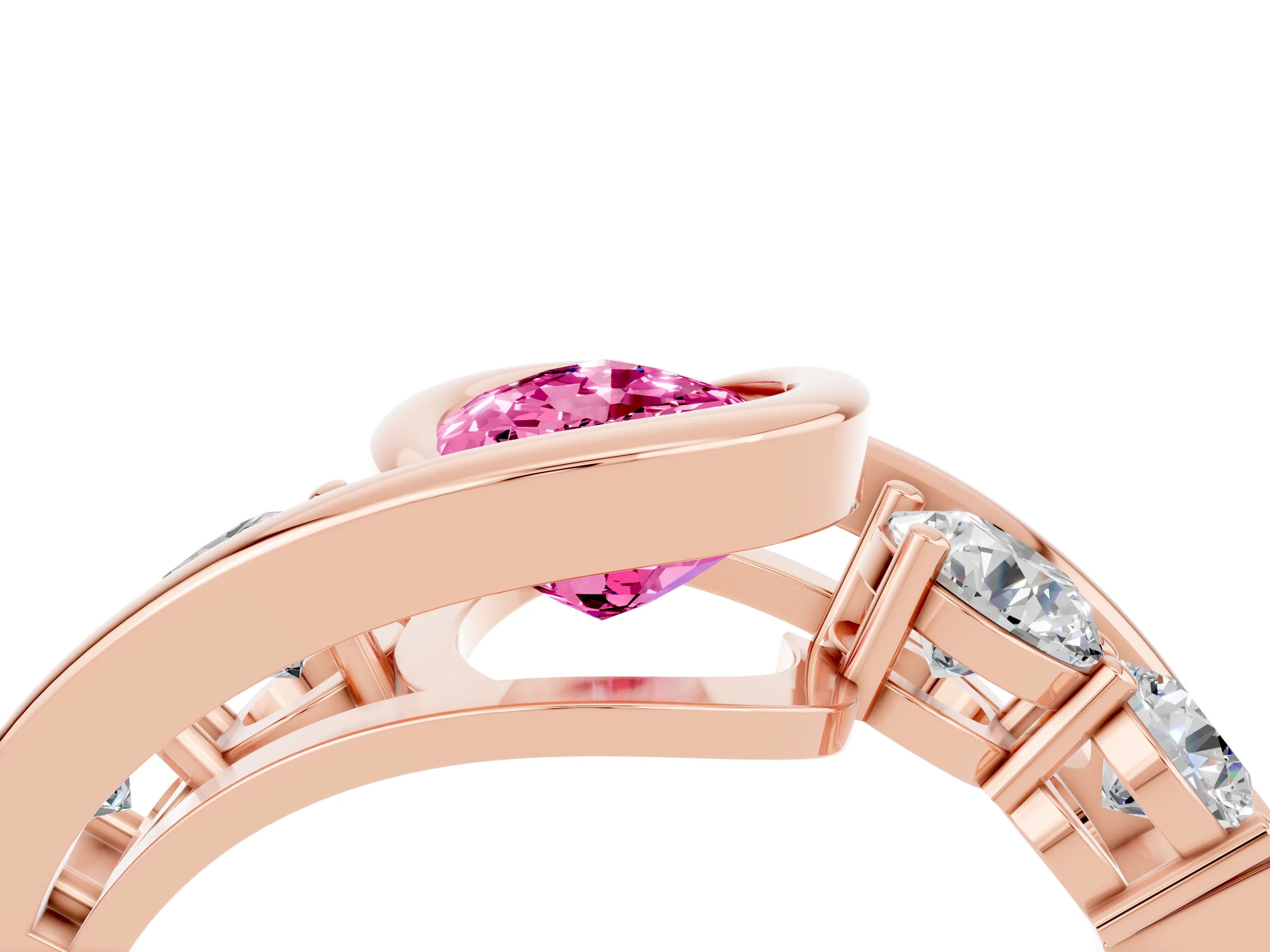 Rose gold Bezel Set Pear Cut Diamond Split Shank Ring_4