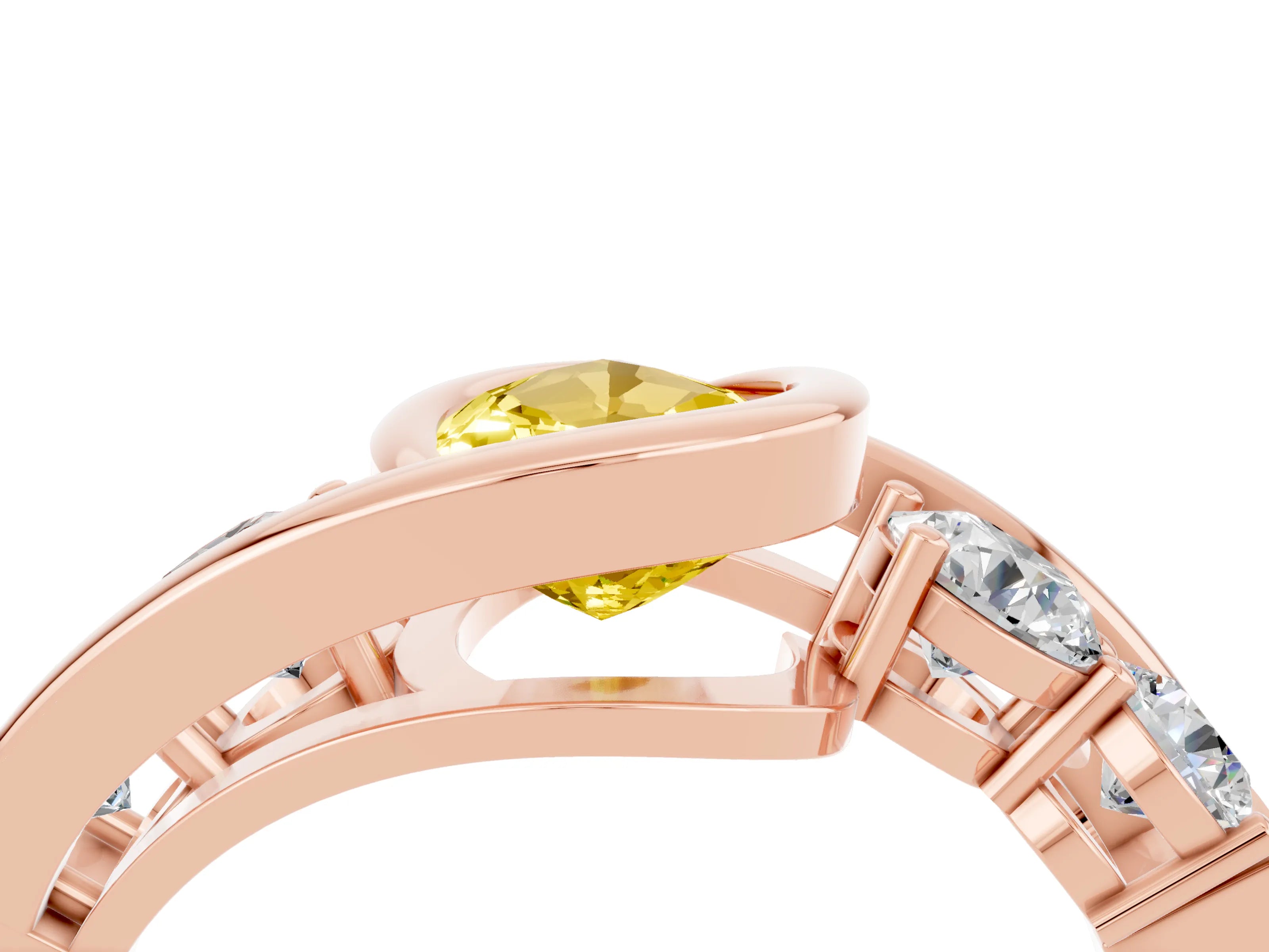 Rose gold Bezel Set Pear Cut Diamond Split Shank Ring_4