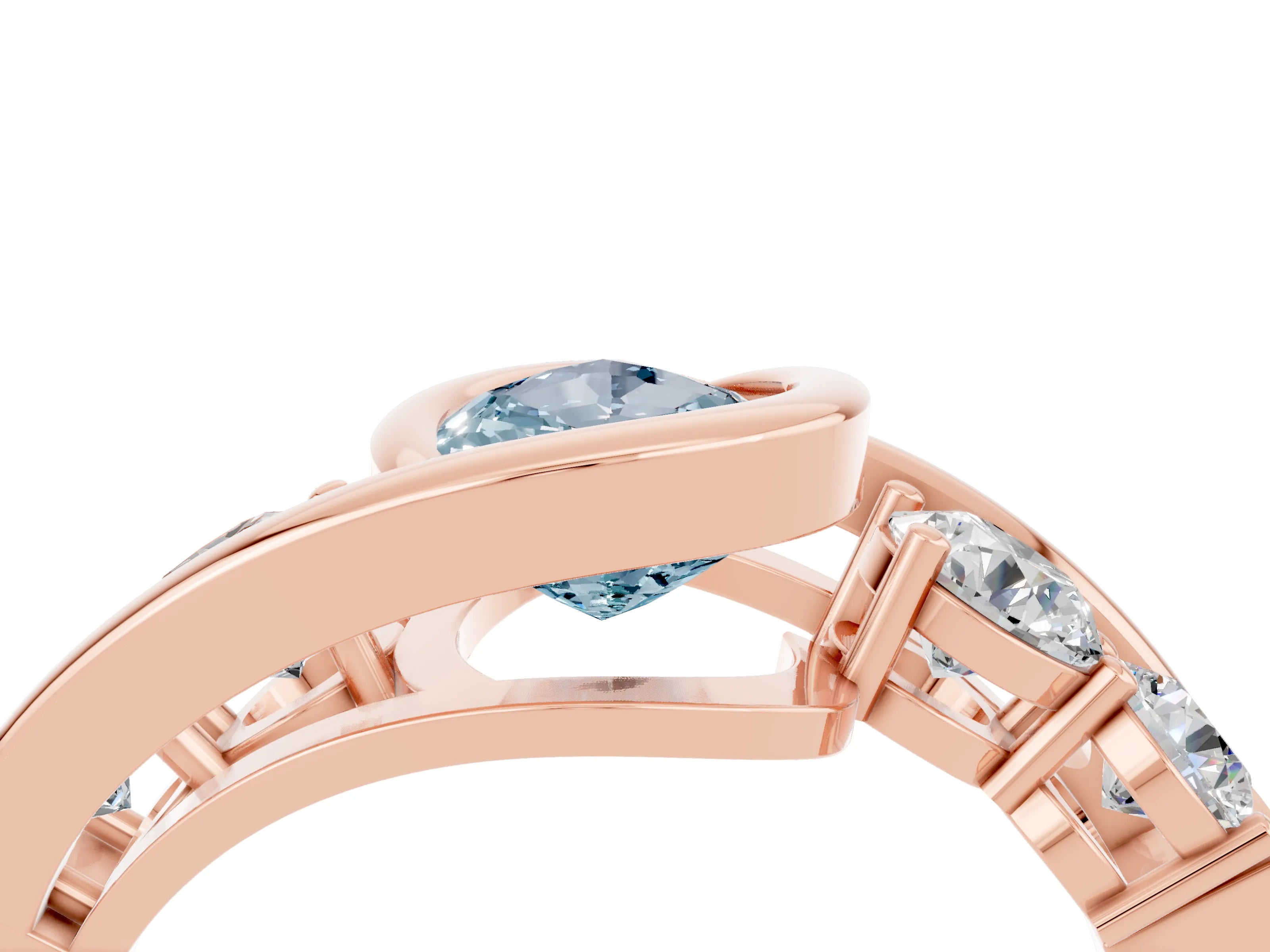 Rose gold Bezel Set Pear Cut Diamond Split Shank Ring_4