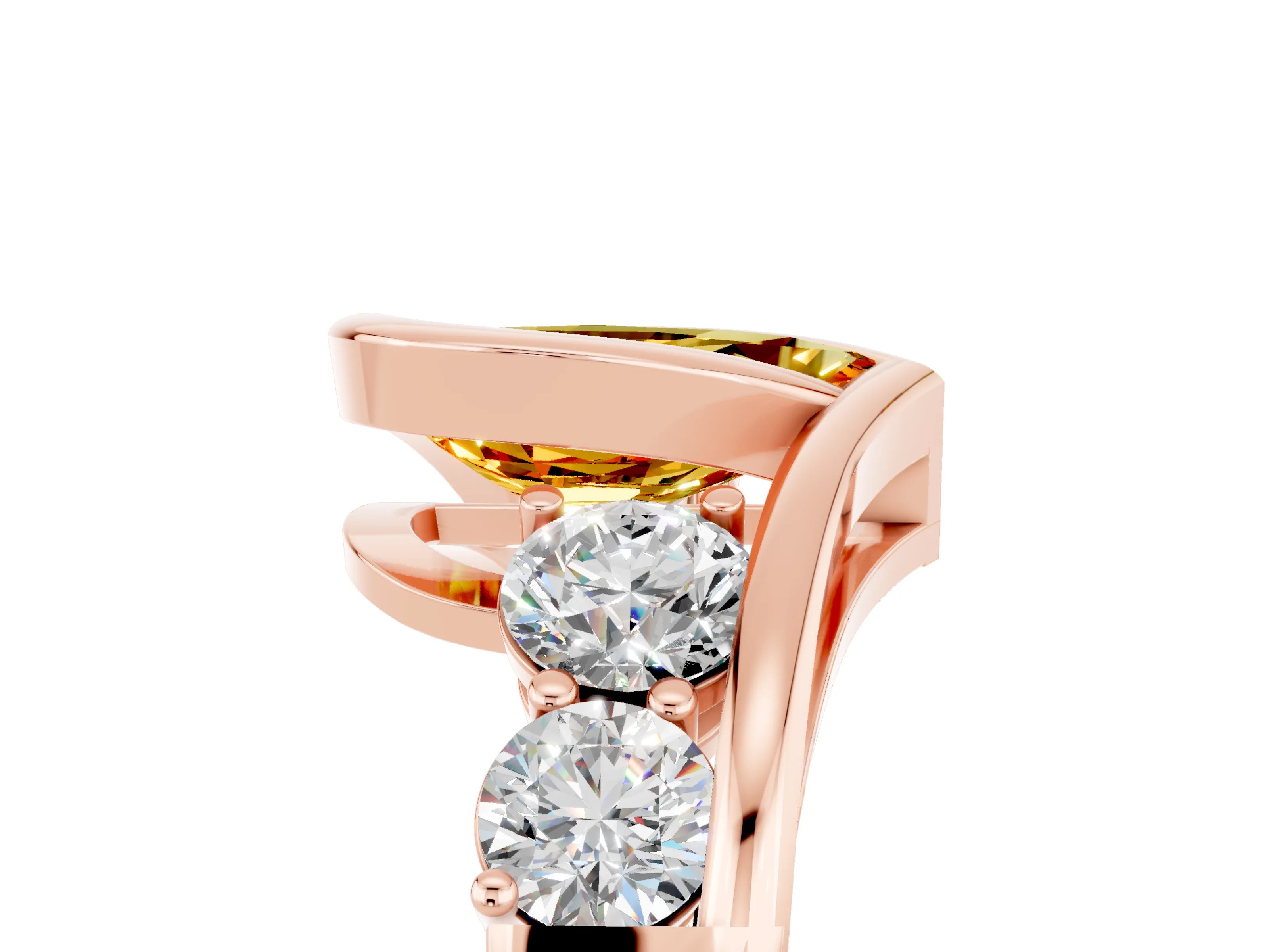 Rose gold Bezel Set Pear Cut Diamond Split Shank Ring_5