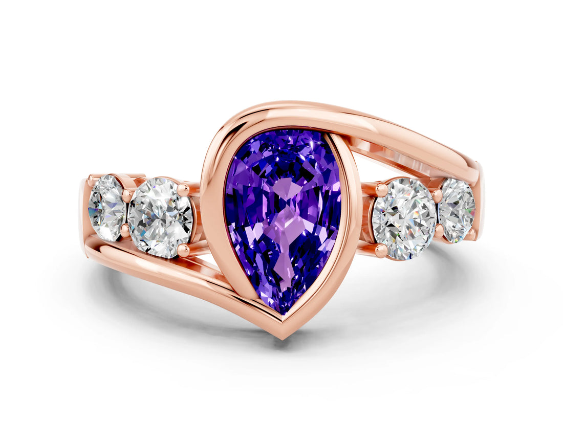Rose gold Bezel Set Pear Cut Diamond Split Shank Ring_8