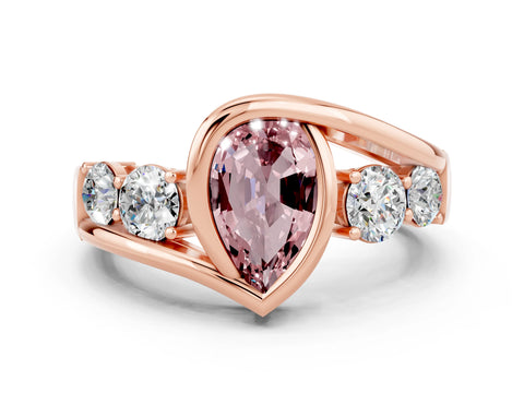 Rose gold Bezel Set Pear Cut Diamond Split Shank Ring