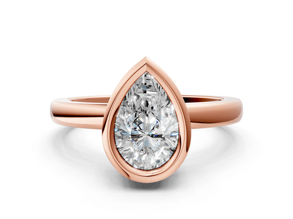 Rose gold Bezel Set Pear Cut Solitaire Engagement Ring with Classic Band