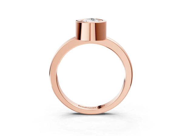 Rose gold Bezel Set Pear Cut Solitaire Engagement Ring with Classic Band