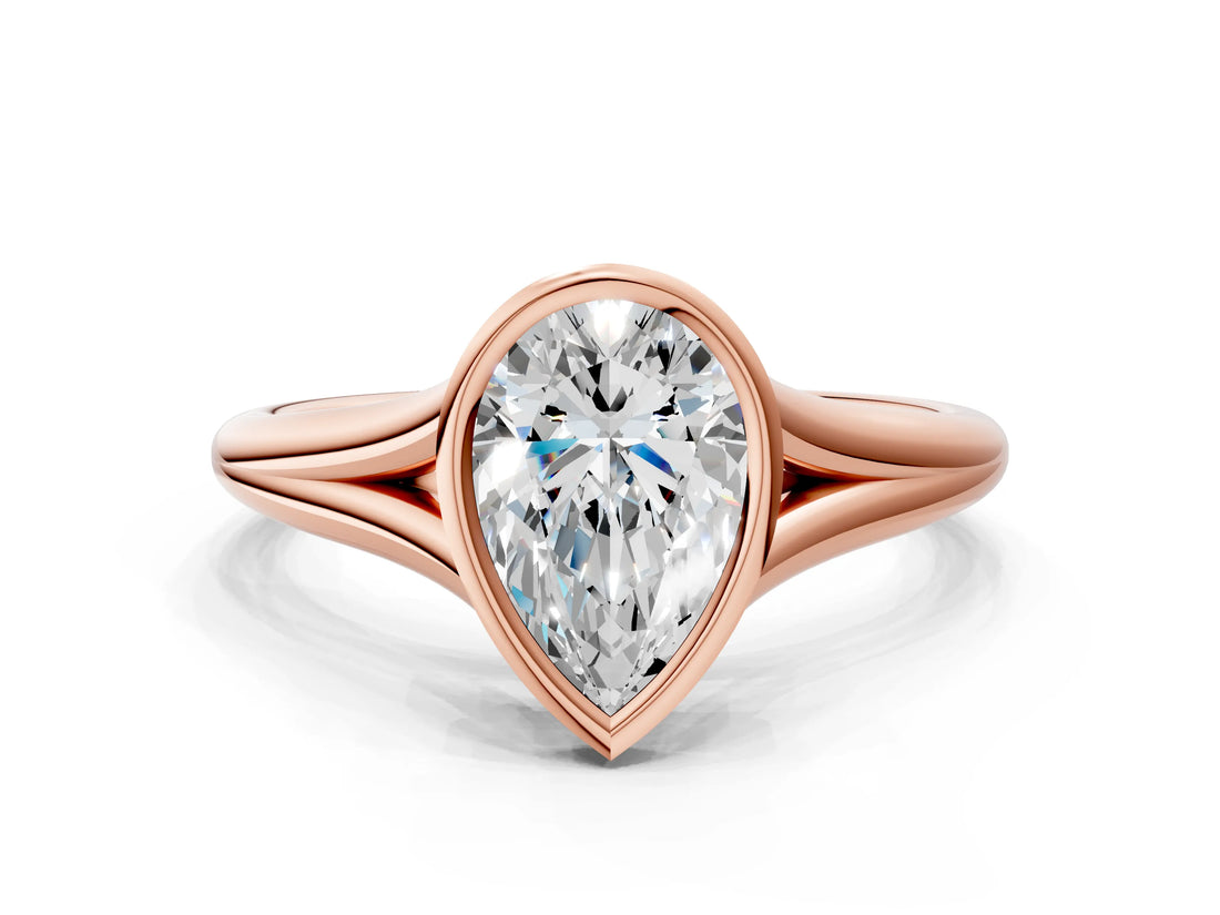Rose gold Bezel Set Pear Cut Solitaire Ring with Tapered Band 2