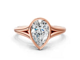 Rose gold Bezel Set Pear Cut Solitaire Ring with Tapered Band 2