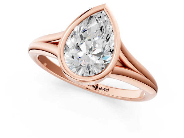 Rose gold Bezel Set Pear Cut Solitaire Ring with Tapered Band