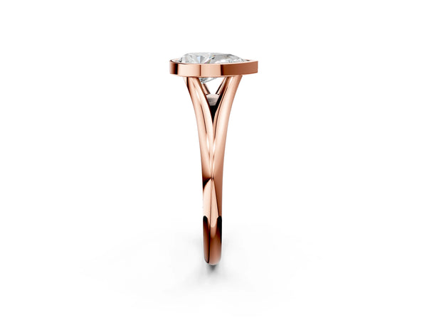 Rose gold Bezel Set Pear Cut Solitaire Ring with Tapered Band