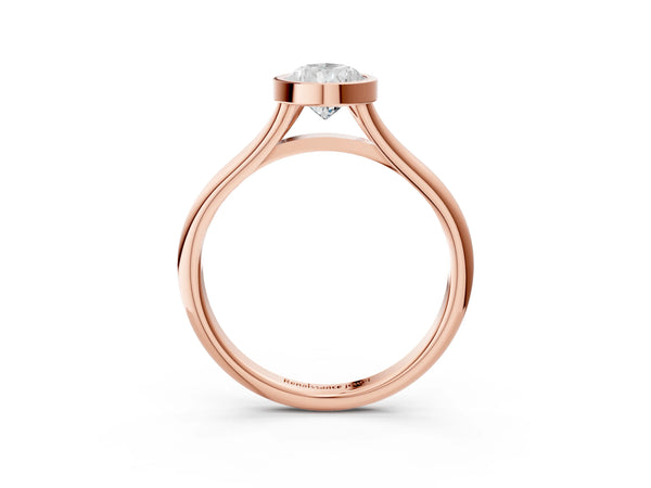 Rose gold Bezel Set Pear Cut Solitaire Ring with Tapered Band