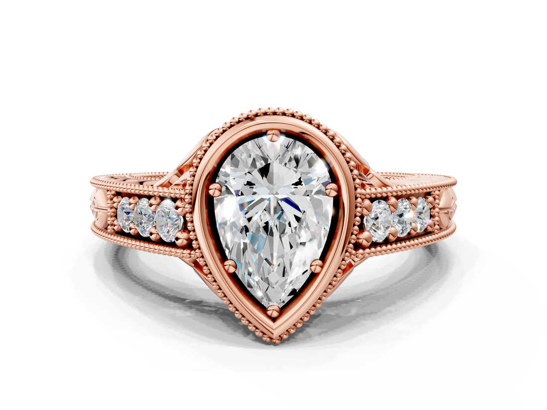 Rose gold Bezel Set Pear Diamond Milgrain Pave Engagement Ring_37