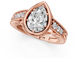 Rose gold Bezel Set Pear Diamond Milgrain Pave Engagement Ring_38
