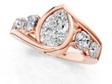 Rose gold Bezel Set Pear Diamond Split Shank Ring_4